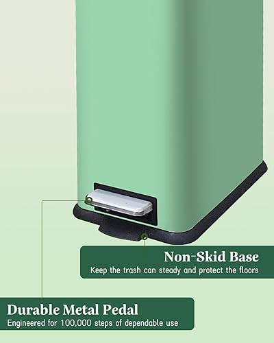 12 Gallon Trash Can, Stainless Steel Trash Can with Fingerprint-Resistant, Removal Inner Buck &Soft Close Plastic Lid, Step Garbage Can for Kitchen and Office, 45 Liter Capacity - Poueer
