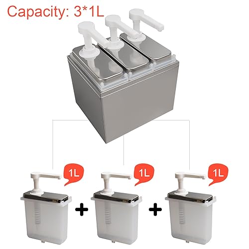 Condiment Pump Dispenser, Stainless Steel Ketchup Pump Dispenser with Measuring Jigger Set-Detachable Leak-Proof Design|for Sauce Honey Syrup Dressing|Commercial & Home Kitchen Use (2L-4jars) - Poueer