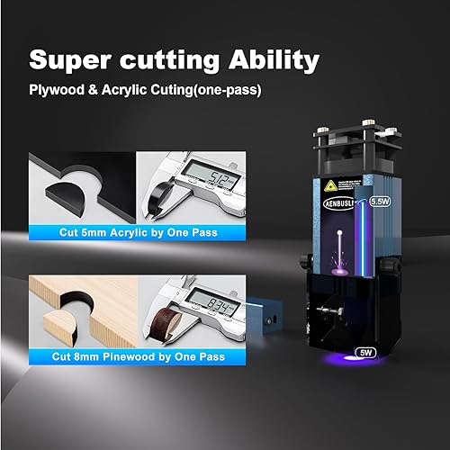 AENBUSLM 40W Laser Module with Air Assit for Laser Cutter & Laser Engraver Machine,5W(5000mW) Output Power,Built in FAC,Ultra-Fine Compressed Spot CNC Carving DIY Laser Master - Class 4 - Poueer