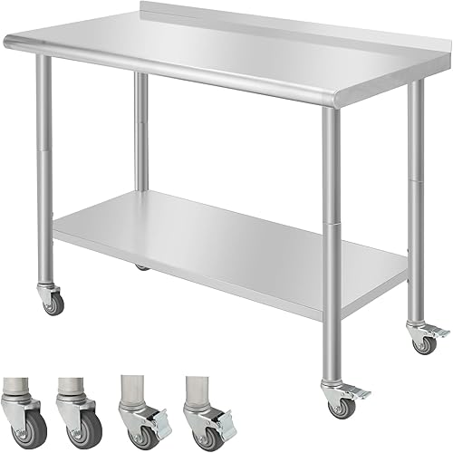 NSF Stainless Steel Table for Prep & Work, 48' x 24' with Adjustable Undershelf, Commercial Heavy Duty Table for Restaurant, Home and Hotel - Poueer