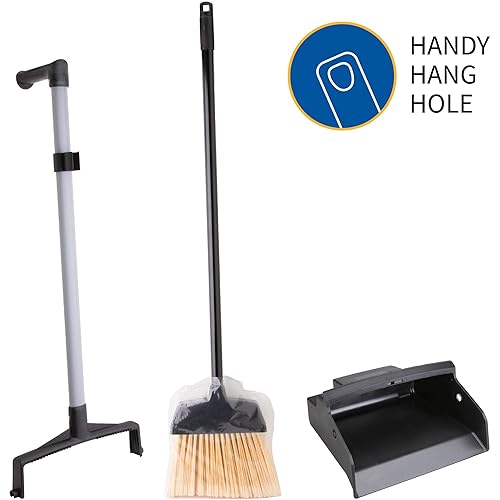 Genuine Joe 02407 Lobby Dust Pan Combo Kit, 2-Way Handle, Black - Poueer