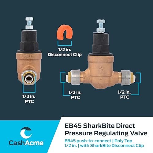 SharkBite 3/4 Inch EB45 Direct Pressure Regulating Valve, Push to Connect Brass Plumbing Fittings, PEX Pipe, Copper, CPVC, PE-RT, HDPE, 23808-0045 - Poueer