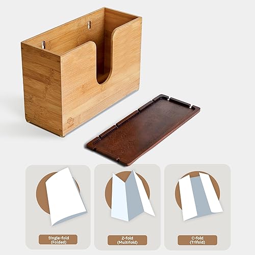 eBun Bamboo Folded Paper Towel Holder – Wall Mount & Countertop Paper Towel Dispenser for Bathroom, Kitchen & Office – Fits C-Fold, Multifold, Z-Fold Towels – Rustic Modern Design, Black - Poueer