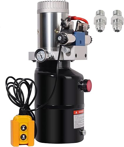 Hydraulic Power Unit with 6 Quart Iron Oil Tank 12V DC Motor Double Acting Performance Pump for Lifting 4M Control Handle Pressure Clock - Poueer