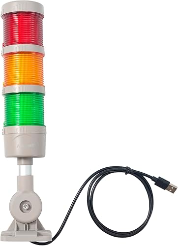 USB Stack LED Andon Tower Lights with Buzzer, Industrial Warning Lights, IP53, Column Tower Lights(5VDC, 3 Layer, with Buzzer) - Poueer