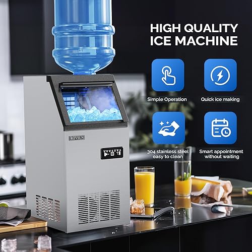 ROVSUN 110LBS/24H Commercial Ice Maker Machine with 2 Water Inlets, Undetcounter Ice Machine with 24lbs Storage Bin, Ice Scoop & Water Filter for Home Office Restaurant Bar Cafe - Poueer