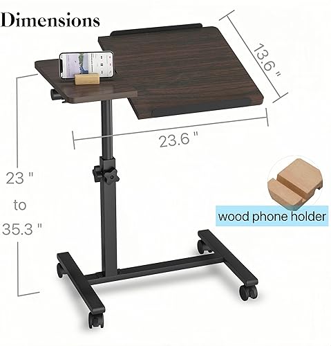 Over The Bed Table with Wheels Rolling Cart Tilting Sofa Laptop Stands Hospital Tray Medical OverbedTables-Black - Poueer