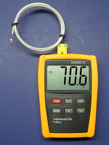 K-Type Scientific Digital Thermometer DM6801 with High Temperature Type K Thermocouple PK-1000 - Poueer
