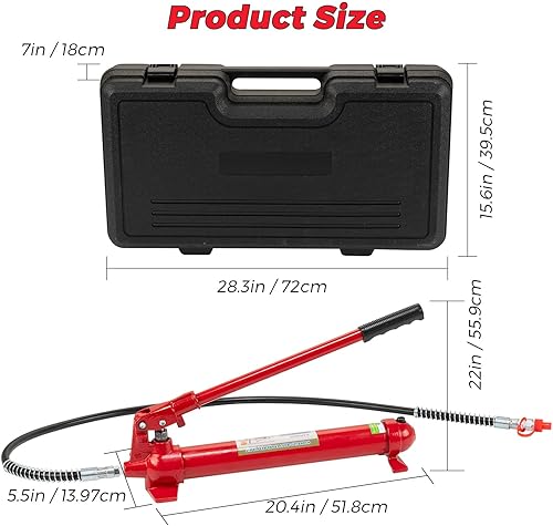 ‌12-Ton Heavy Duty Porta Power Hydraulic Jack Kit, Professional Hydraulic Ram Pump System with 55-Inch/1.4m Oil Hose, Portable Storage Case for Trucks, Tractors, Auto Repair - Poueer