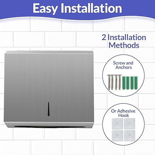 Stainless Steel Toilet Seat Cover Dispenser & Wall Mounted 250 C Fold/300 Multifold Towels Capacity Paper Towel Dispenser Bundle - Poueer