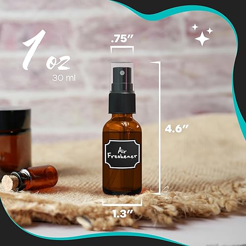 Nevlers 48 Pack Blue 1 Oz Glass Spray Bottle | The Blue Misting Glass Bottles Includes Sprayers, a Funnel & Brush with Bonus Labels to Easily Identify its Contents - Poueer