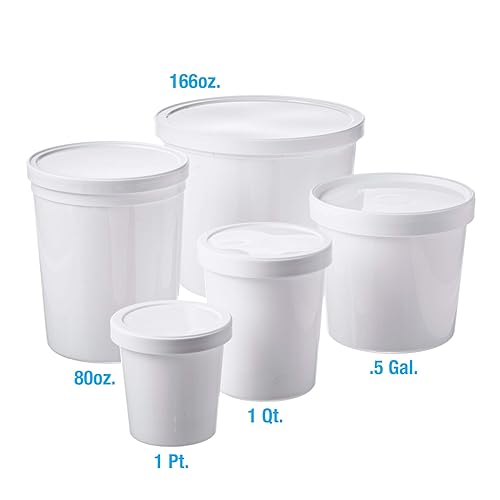 Consolidated Plastics 43900 Round Tub with Cover, HDPE, 80 oz., 10 Piece, White - Poueer