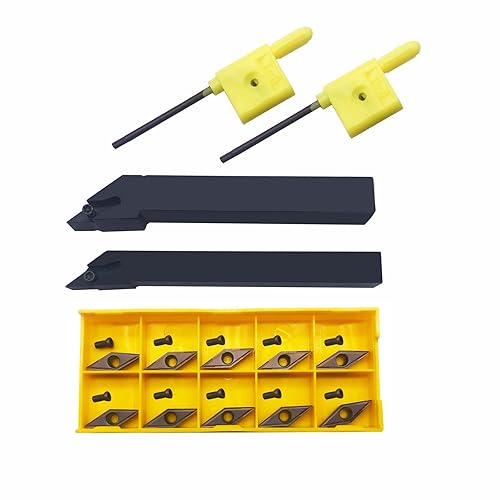 3/8in 1/2in Indexable Metal Lathe Turning Tool Holder with VCMT110304 Carbide Turning Inserts for Stainless Steel(2pcs Holders + 10pcs VCMT11 Insert + 10pcs Screws) - Poueer