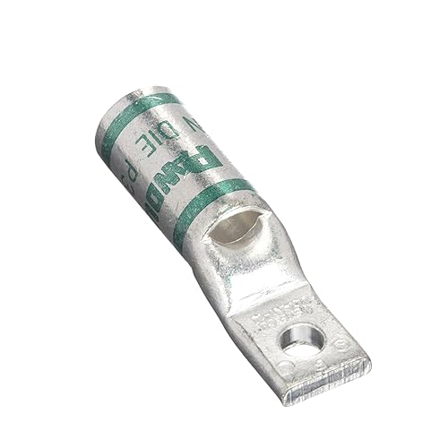 Panduit LCAN1-10-E Code Conductor Lug, Narrow Tongue, One Hole, Standard Barrel With Window, #1 AWG Copper Conductor Size, #10 Stud Hole Size, Green Color Code, 0.11' Tongue Thickness, 0.47' Tongue Width, 0.88' Neck Length, 1.69' Overall Length - Poueer