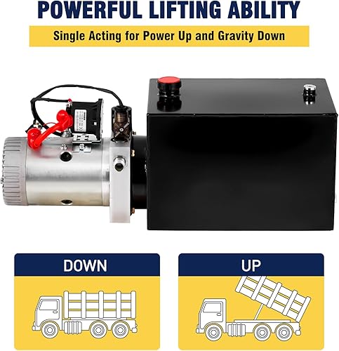 Hydraulic Power Unit, 12V 13 Quart Hydraulic Pump, Single Acting Hydraulic Power, Dump Trailer Pump with 12L Steel Tank, Car Lift Hydraulic Power Unit Fir Auto Repair - Poueer