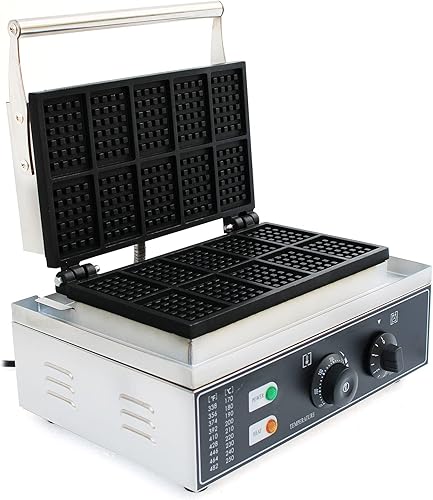 10 Molds Waffle Maker,110V Mini Waffle Maker,Nonstick Waffle Iron with Adjustable Time & Temperature Control for Bakeries, Restaurants (10 Molds Waffle) - Poueer