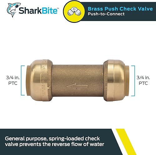 SharkBite 1 Inch Check Valve, Push to Connect Brass Plumbing Fitting, PEX Pipe, Copper, CPVC, PE-RT, HDPE, U2020-0000LFA - Poueer
