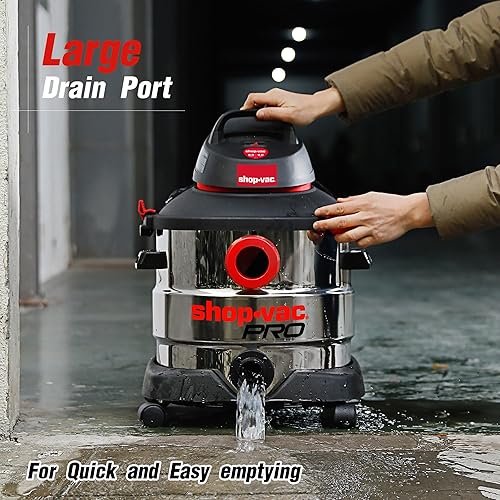 Shop-Vac 8 Gallon 6.0 Peak HP Wet/Dry Vacuum, Stainless Steel Tank, Portable Shop Vacuum with Multifunctional Attachments for Jobsite, Garage & Workshop. 5989400 - Poueer