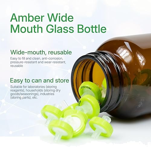 200 ml(6.7 OZ) Amber Glass Wide Mouth Packer Bottle with Black Ribbed Cap, Pack of 24 bottle - Poueer