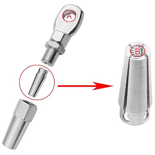 4Pcs 316 Stainless Steel Swageless Eye Terminals, Marine Grade DIY Cable Fitting Kit for Rigging, Balustrade - Poueer