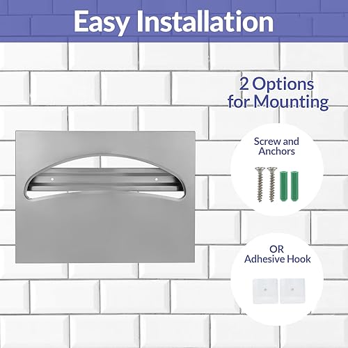 Stainless Steel Toilet Seat Cover Dispenser & Wall Mounted 250 C Fold/300 Multifold Towels Capacity Paper Towel Dispenser Bundle - Poueer