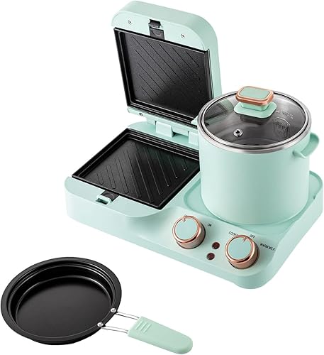 3in1 Breakfast Station, Household Electric Breakfast Maker, Electric Mini Toaster Bread Breakfast Machine Sandwich Maker, Breakfast Sandwich Maker with Frying Pan&Boiling Pot, Food Steamer - Poueer