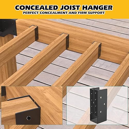 12PCS Concealed Joist Hangers, Concealed Flange Light Joist Hanger for Wood Rail, 2”x 4” Q235 Steel Joist Brackets - Poueer