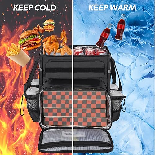 Food Delivery Backpack, Insulated Delivery Bags Extra Large Hot/Cold Pizza Bags For Delivery Bike with Reflective Strip for Uber Eat,Camping & Beach - Poueer