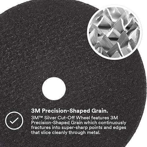 3M Silver Cut-Off Wheel, 87458, T1, 3 in x .035 in x 3/8 in, Pack of 25, Precision Shaped Grain, Pipe Cutting, Stainless and Mild Steel, Metal Fabrication, Metalworking - Poueer