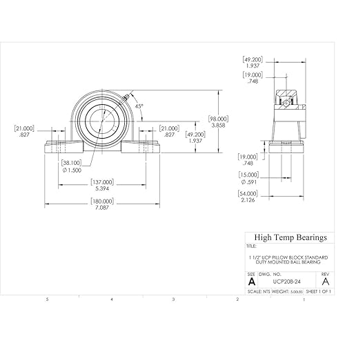 1-1/2 Inch Set Screw Mounted Pillow Block Bearing, Pack of 2 - Poueer