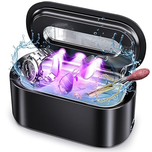Ultrasonic Jewelry Cleaner, 48Khz 12oz Professional Jewelry Cleaner Ultrasonic Machine with Digital Timer, 30W Portable Ultrasonic Cleaner for Eyeglasses, Necklaces, Rings, Watches, Dentures - Poueer