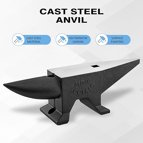 Heavy Duty Cast Steel Anvil with Round/Square Hole Large Countertop 88lb Horn Anvil Blacksmithing Metalsmith Tool Kit Stand Included - Poueer