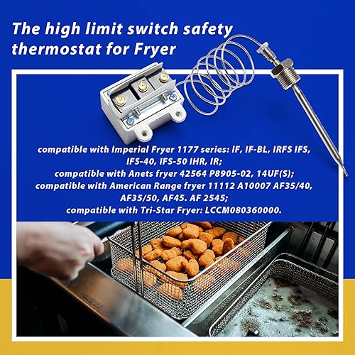 1177 high limit thermostat switch for Fryer 3/8'Mpt Stuff Box, LCCM2003000 Hi Limit Safety Cut Out Thermostat compatible with Imperial fits for Anets 42564 deep Fryer, Hi Limit 445°F - Poueer