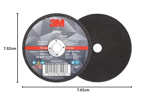 3M Silver Cut-Off Wheel, 87458, T1, 3 in x .035 in x 3/8 in, Pack of 25, Precision Shaped Grain, Pipe Cutting, Stainless and Mild Steel, Metal Fabrication, Metalworking - Poueer