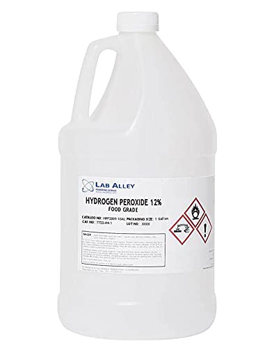 Hydrogen Peroxide 12% Food Grade, Kosher Certified, Halal, GMO-Free, Ideal for Kitchen, Laundry, Bath, Home - 1 Gallon - Poueer
