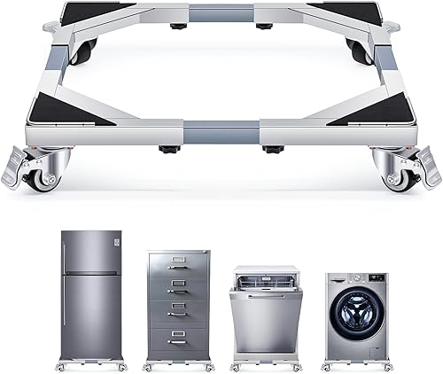 Nefish Upgraded Stainless Steel Appliance Dolly with Wheels 21-28 Inch Washing Machine Roller Heavy Duty 700 Lbs Furniture Cart with Wheel Flat Dollies for Washer and Dyer, Fridge, Cabinet, Boxes - Poueer