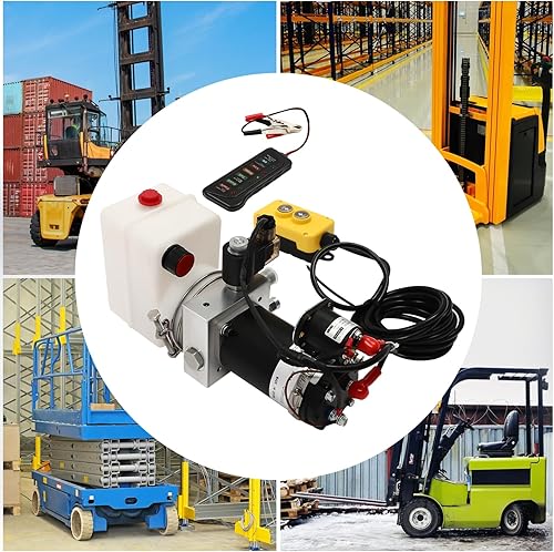 Hydraulic Power Unit 1.58 Quart Hydraulic Pump Dump Truck Hydraulic Pump Single Acting Dump Truck Hydraulic Pump 12V DC with Plastic Reservoir for Dump Trailer Car Lifting - Poueer