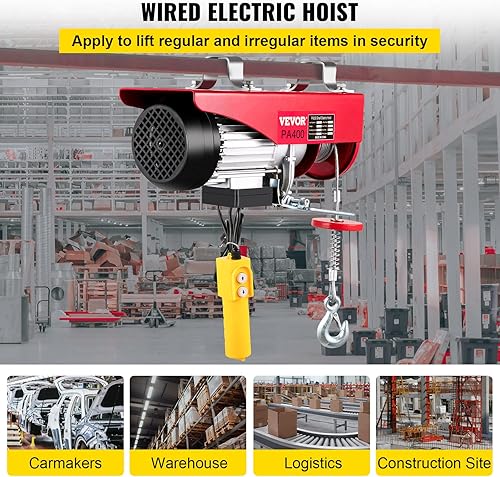 Happybuy 880 LBS Lift Electric Hoist, 110V Electric Hoist, Remote Control Electric Winch Overhead Crane Lift Electric Wire Hoist for Factories, Warehouses, Construction, Building, Goods Lifting - Poueer