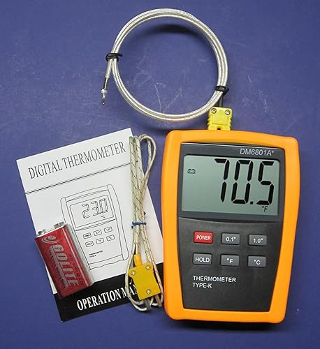 K-Type Scientific Digital Thermometer DM6801 with High Temperature Type K Thermocouple PK-1000 - Poueer