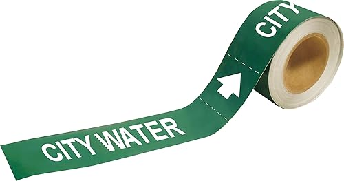 Brady 20411 Economy Pipe Markers-to-Go, B-736, 1' Height X 8' Width, Black On Yellow Self-Sticking - Plastic Film, Legend 'City Water' - Poueer