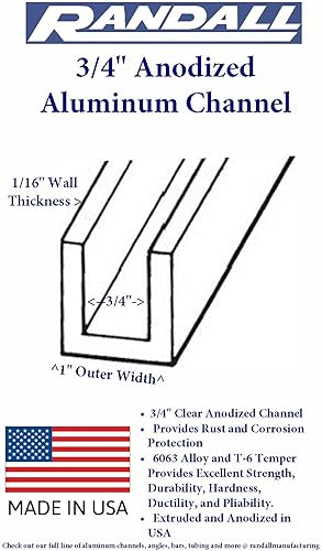 92' Long - Anodized Aluminum U-Channel 6063 Alloy T-6 Temper (3/4' Channel) - Poueer