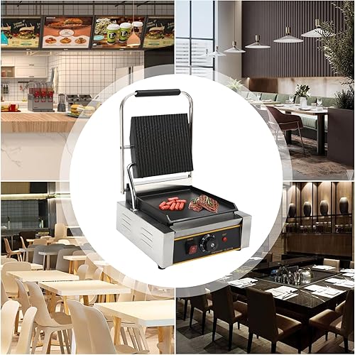 Panini Press Grill, Commercial Sandwich Maker, Electric Stainless Steel Sandwich Maker for Hamburgers/Steaks & Bacons (1800W) - Poueer