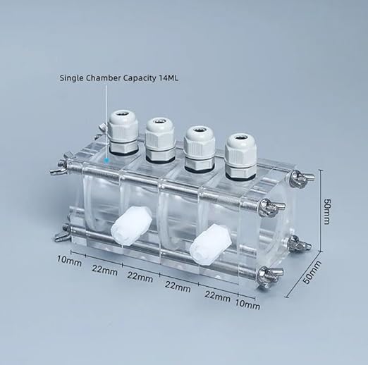 56ML Hydrogen Fuel Cell Reaction Chamber, Microbial Fuel Electrolyzer Quick Connect Reactor Clampable Proton Membrane MFC 4x14ML - Poueer