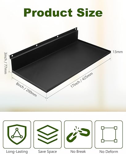 Metal Slatwall Shelves, 4 Pack 17×8 Inch Slat Wall Hanging Shelf Accessories, Heavy Duty Slatwall Shelf for Garage, Retail, Home Storage - Poueer