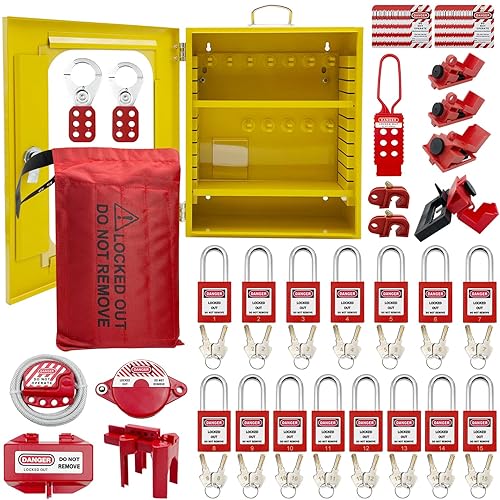 JOJOMARK Lockout Tagout Station for Lockout Tagout Devices - Lock Out Stationfor Loto Supplies, Easy to Carry Tool Tagout Station with Handles (Unfilled Metal Station) - Poueer