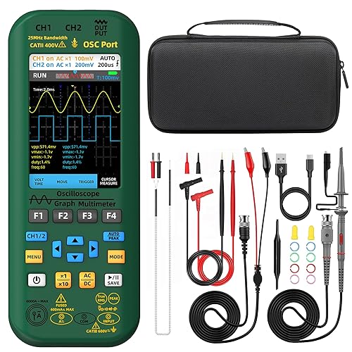 BSIDE 2 Channel Handheld Oscilloscope 3.98 TFT Digital Oscilloscope Multimeter Signal Generator Flexible Current Clamp 4 in 1 Portable Lab Oscilloscope Automotive Tester - Poueer