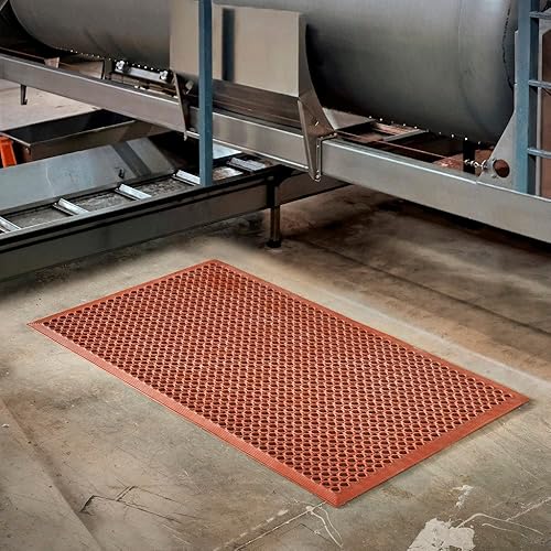 Consolidated Plastics Lightweight DEK-Mat, Anti-Fatigue Kitchen Mat with Holes, 3'x5', Grease Resistant Red - Poueer