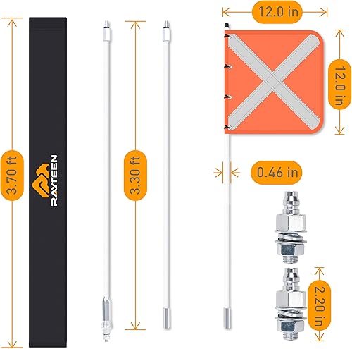 10ft ATV Safety Flag Kit with 2 Bases & Storage Bag - Off-Road Whip Flag Pole for Jeep/UTV Trucks, Sand Dune Accessories with Quick-Release Mount - Poueer