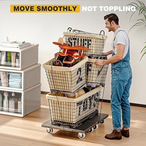 Furniture Dolly,Furniture Movers with Wheels, 500 lbs Capacity, Moving Dolly Cart Heavy Duty,4 Wheels Small Flat cart for Moving Heavy Duty,2 Pack,Black - Poueer