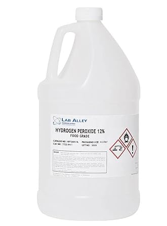 Hydrogen Peroxide 12% Food Grade, Kosher Certified, Halal, GMO-Free, Ideal for Kitchen, Laundry, Bath, Home - 1 Gallon - Poueer